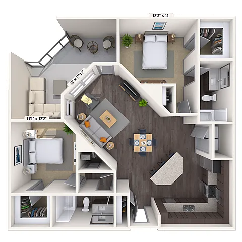 Floor plan Traditional 2x2 1132 SF-FP