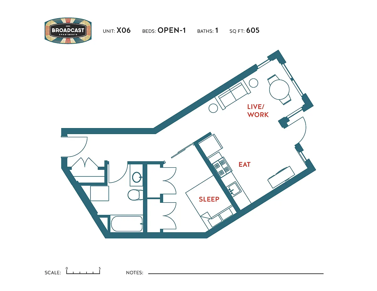 Floor plan Open 1 Bedroom