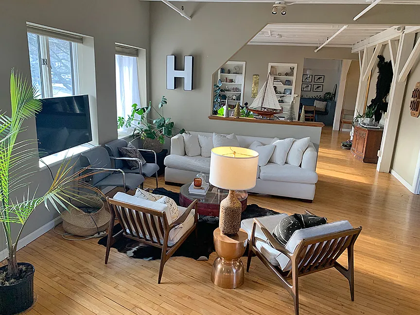 living room, east-facing windows