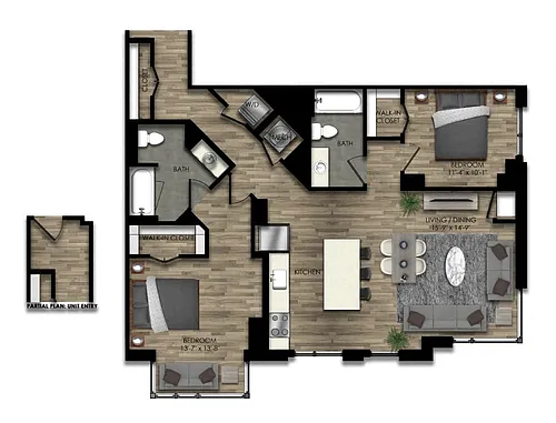 Floor plan 2 Bed/2 Bath-21W