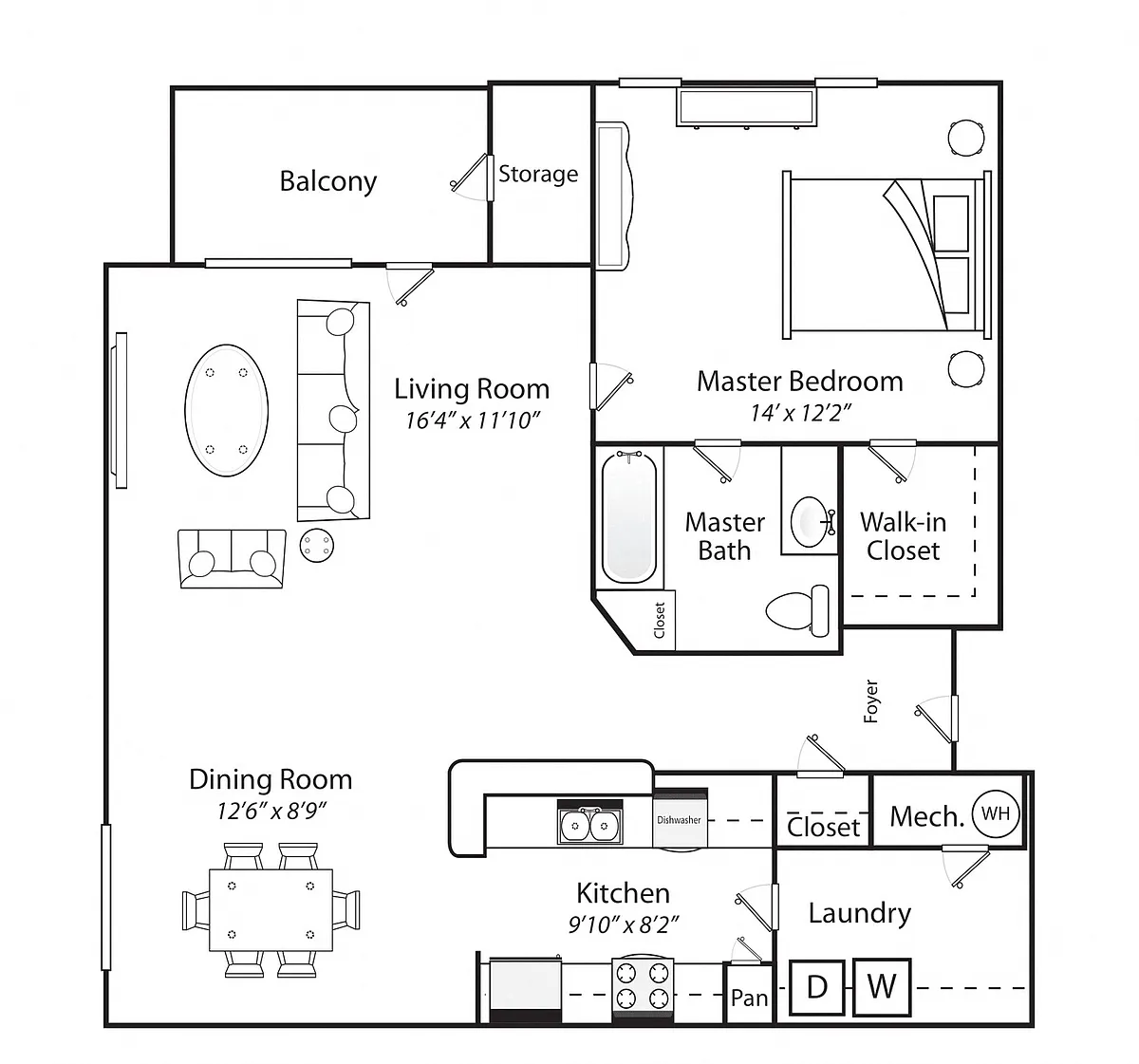 Floor plan One Bed One Bath 60%