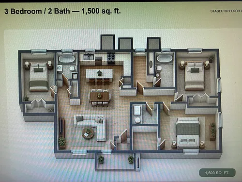 Floor plan Three Bedroom Two Bath