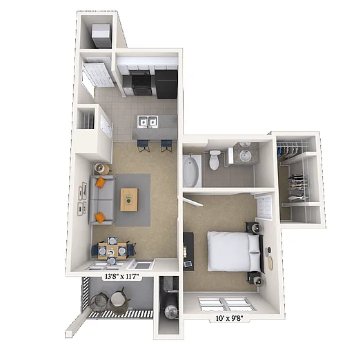Floor plan Traditional 1x1 572-587 SF