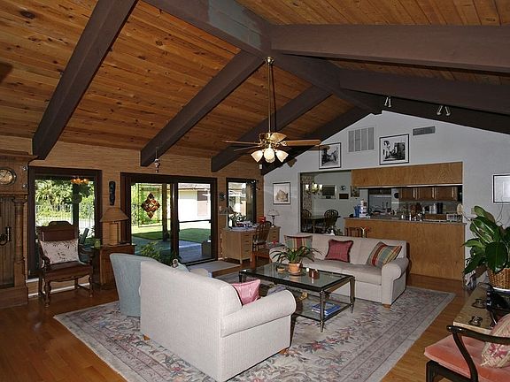Family room with vaulted ceiling