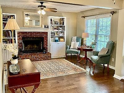 Den with fireplace