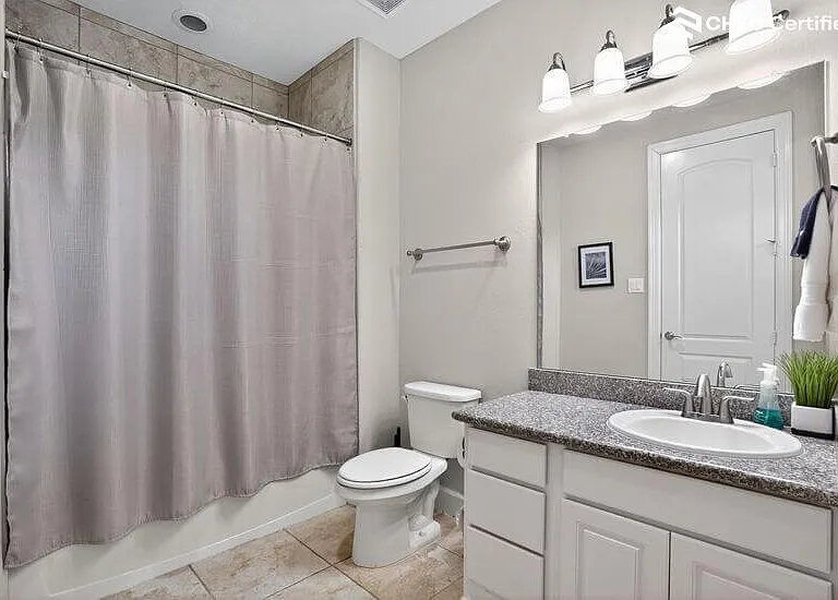 Stylish bathroom with modern vanity