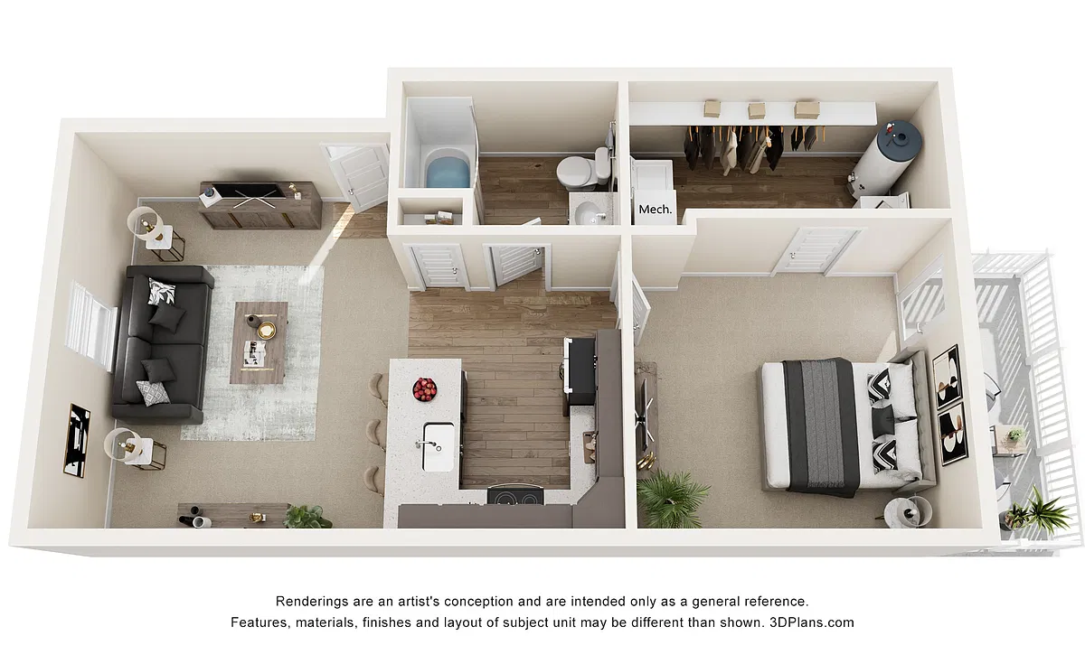 Floor plan 1 Bedroom Second Level - 760sf