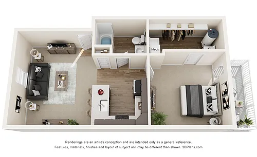 Floor plan 1 Bedroom Second Level - 760sf