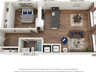 1 Bed 1.5 Bath