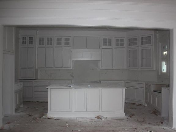 Large kitchen with mix of cabinets and drawers, soft close hinges, cut for farm sink with windows above to see into backyard.  Planned rustic ( or can be painted) frame built above island from which pendants will hang.  Come pick your lights, counters, and colors!