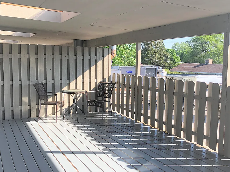 Enormous private, covered deck with skylight