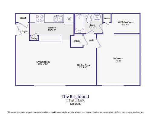 Floor plan The Brighton-1 bedroom/1 bath