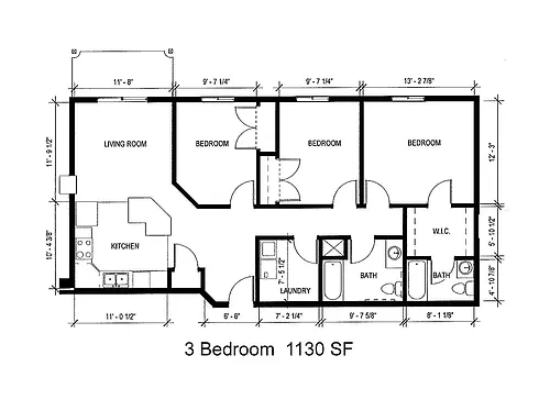 Floor plan 3 Bed 2 Bath | 1130 sqft