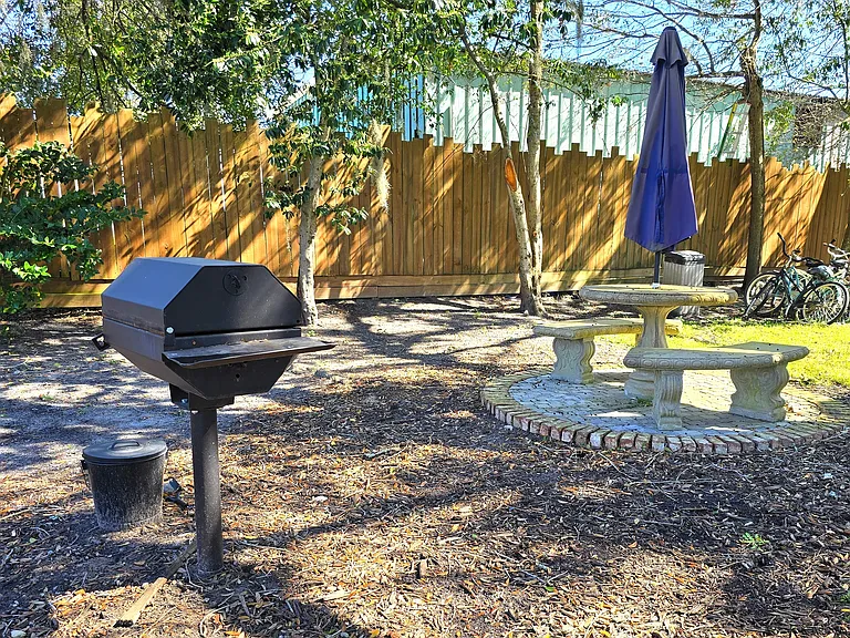 Charcoal grill and patio table