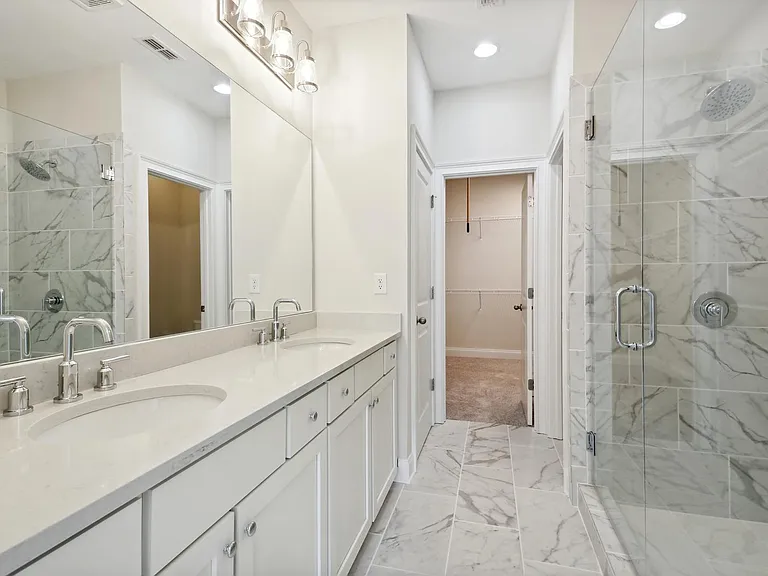 Master Bathroom/Spa with marble tiles and oversized shower
