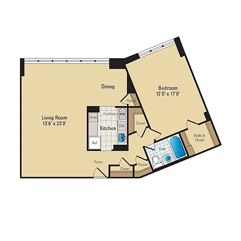 Floor plan 1 Bed - 1 Bath | A14