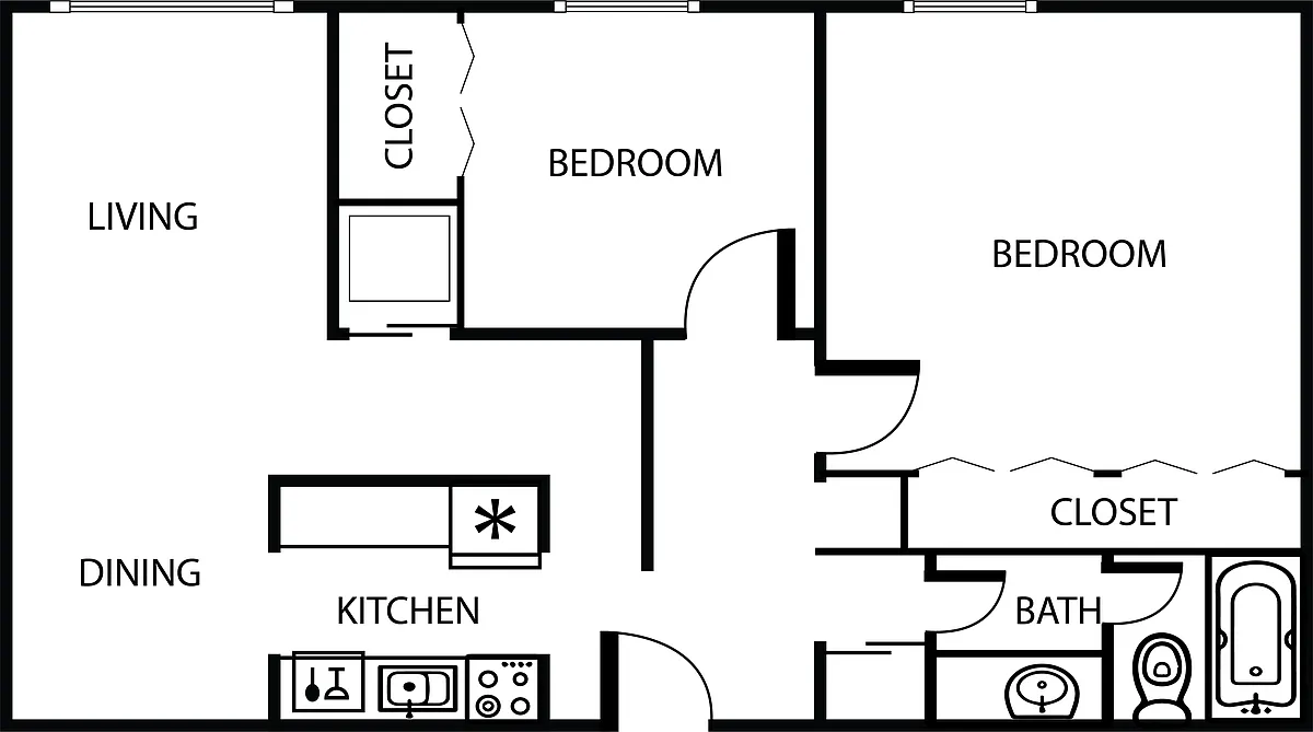 Floor plan 2 Bedroom 1 Bath- C
