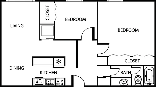 Floor plan 2 Bedroom 1 Bath- C