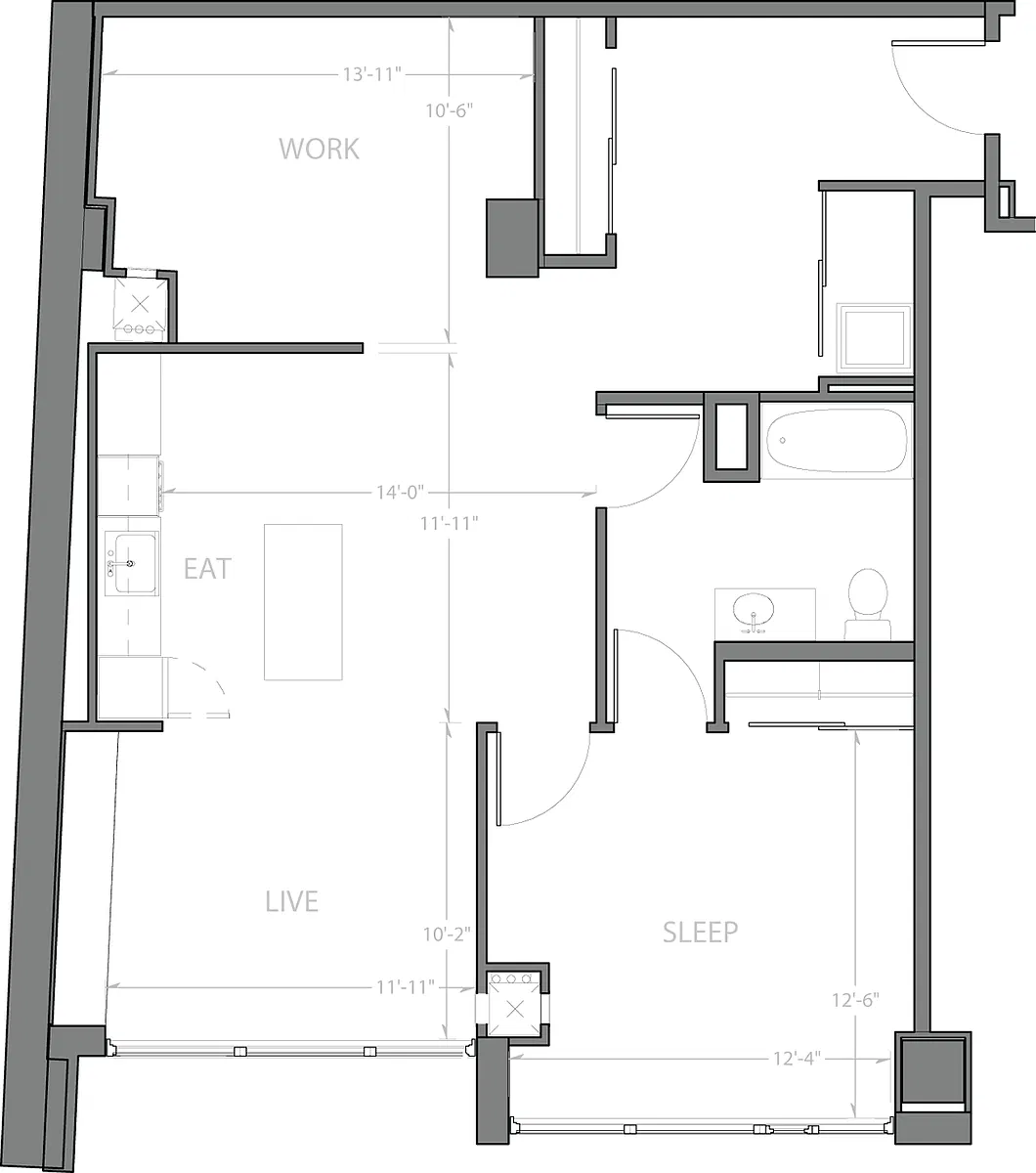 Floor plan 1 Bedroom R with Den