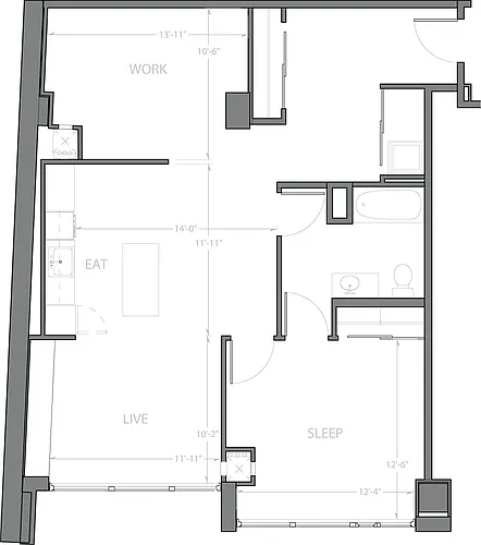 Floor plan 1 Bedroom R with Den