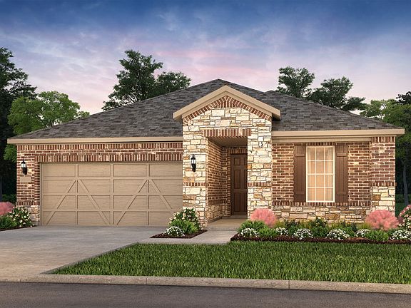 The Prosperity, a one-story home with 2-car garage, shown with Home Exterior LS204