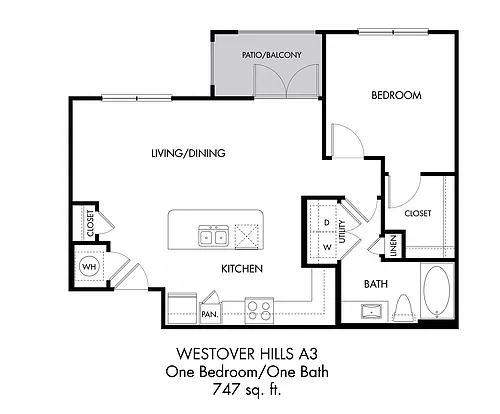 Floor plan 1BR 1BA (747 SF)