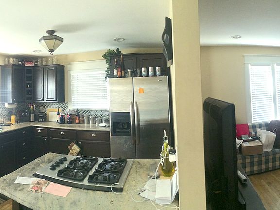 Kitchen, dining nook and living room