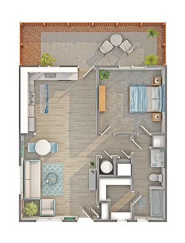 Floor plan 1 BR x 1 BA with Washer/Dryer