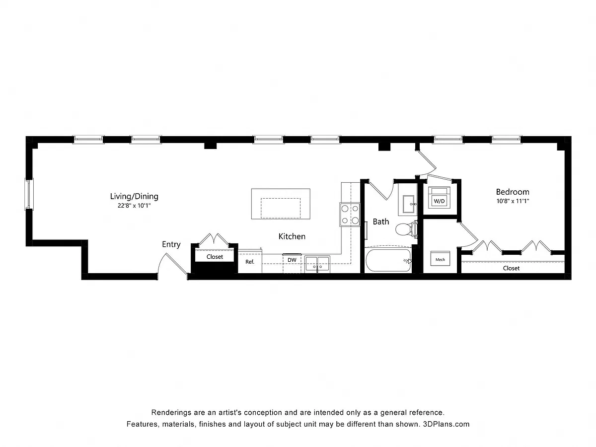 Floor plan One Bedroom - 1R