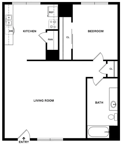 Floor plan One Bedroom - 50% AMI