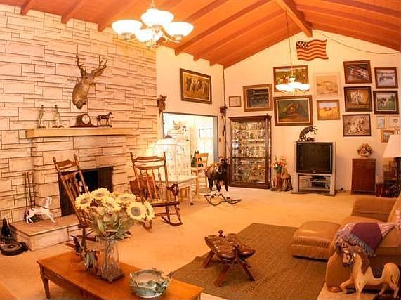 Living room with fireplace. 13ft ceilings!