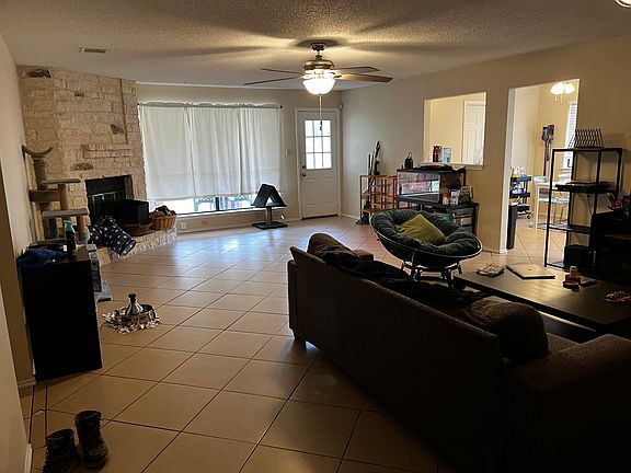 Family room and fireplace.