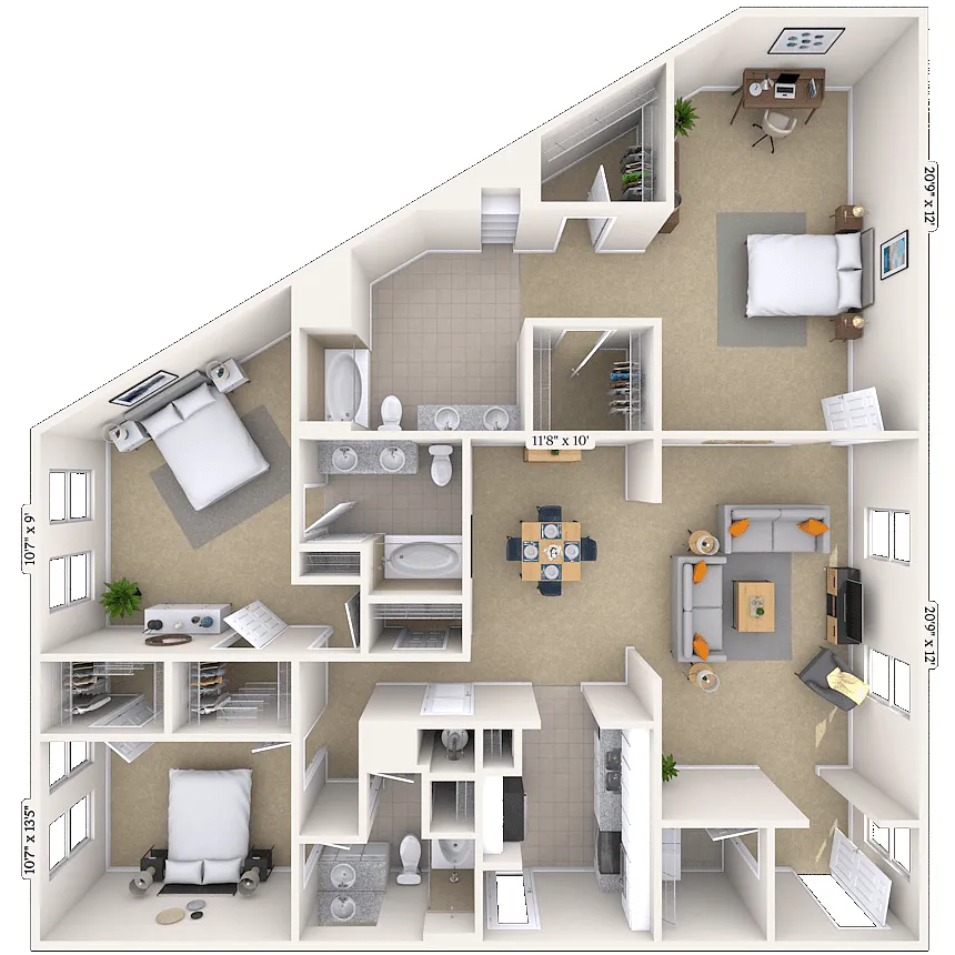 Floor plan Traditional 3x3 1721 SF