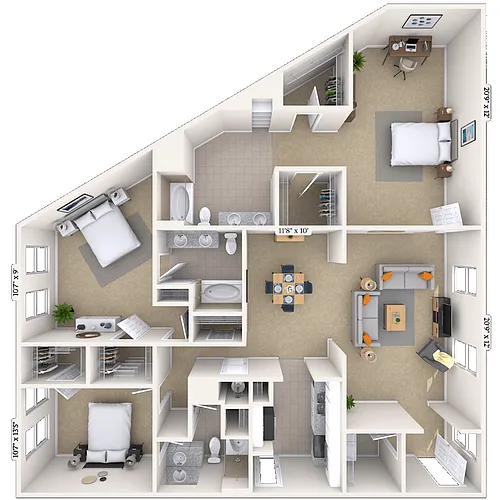 Floor plan Traditional 3x3 1721 SF