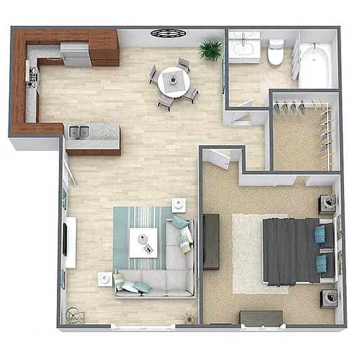 Floor plan A2: 1 Bed 1 Bath