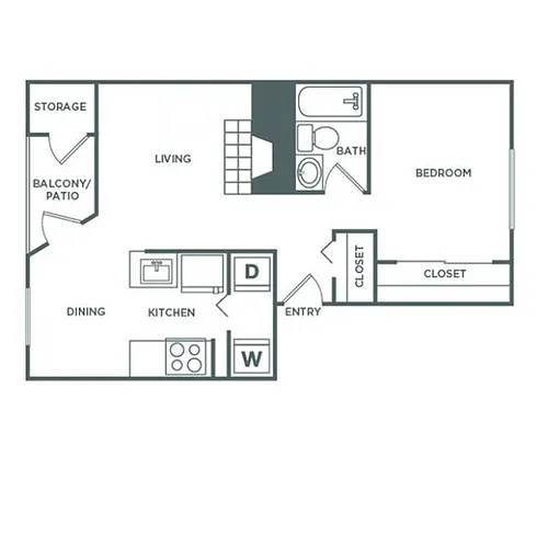 Floor plan 1 Bed, 1 Bath Renovated