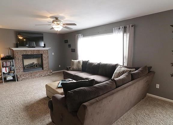 Spacious family room with gas fireplace