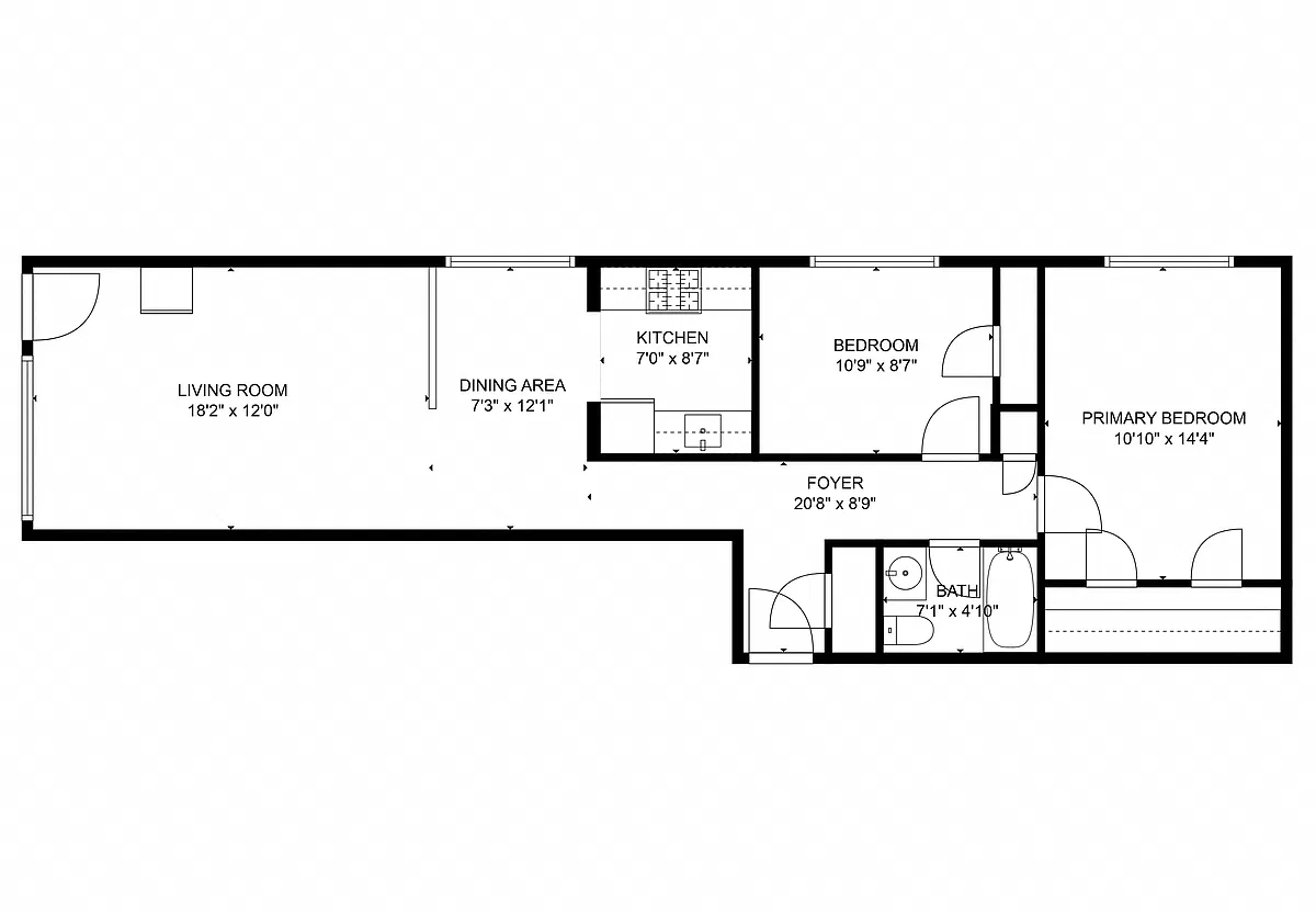 Floor plan 2 Bedroom 1 Bath