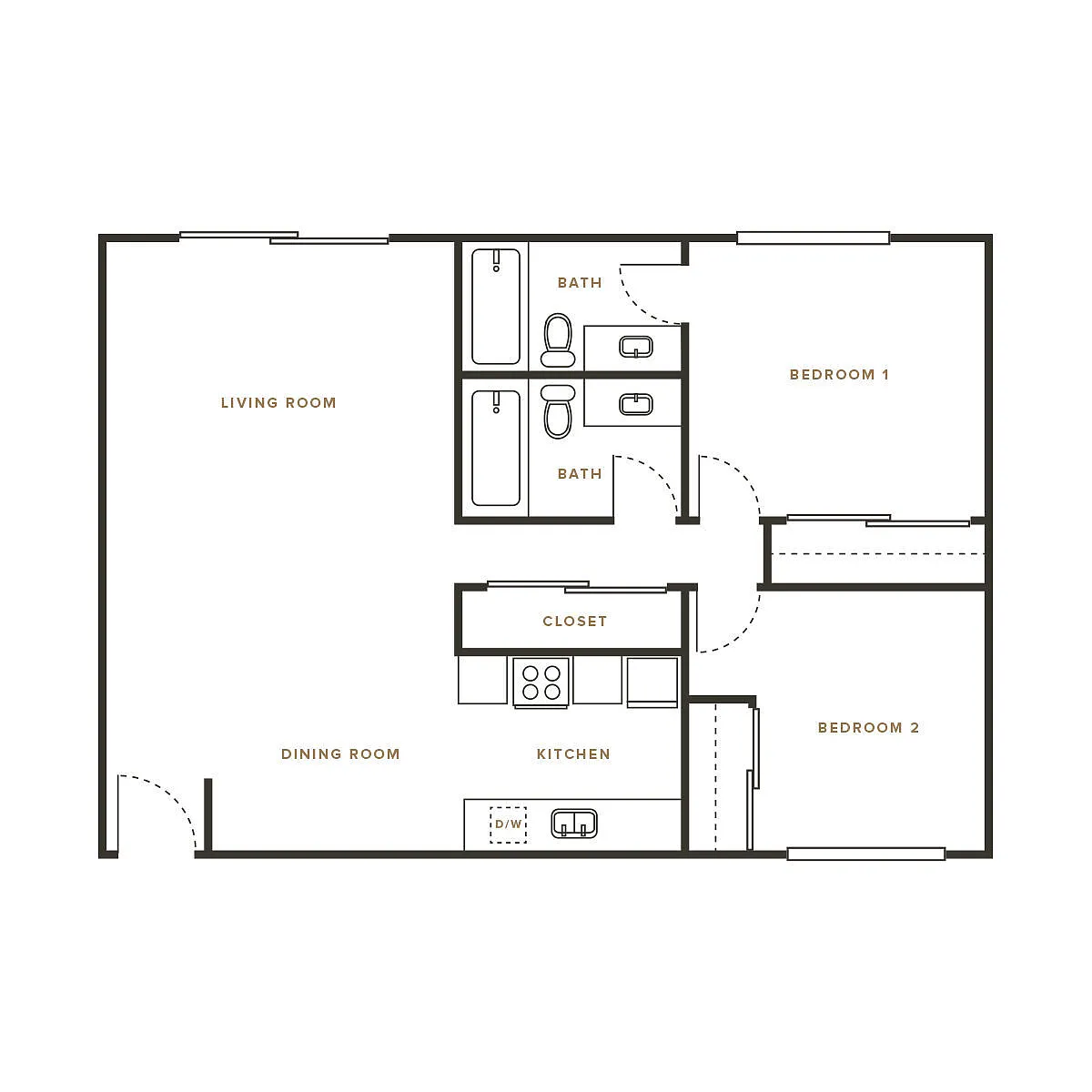 Floor plan 2 Bedroom, 2 Bath B - 114 Sharene