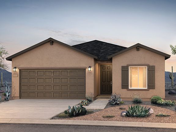 The single-story Wildflower shown in Elevation B features shutter accents and coach lights at the dr