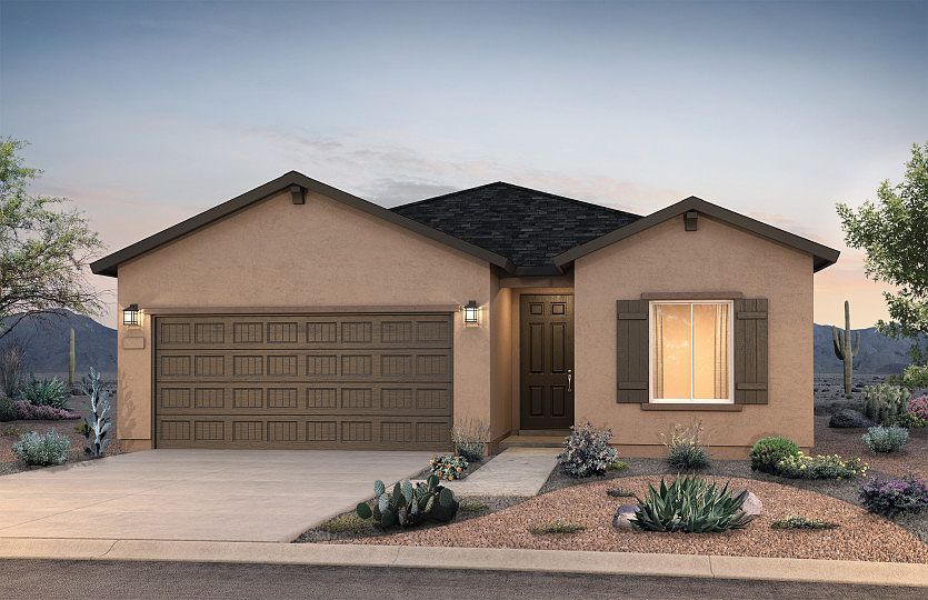 The single-story Wildflower shown in Elevation B features shutter accents and coach lights at the dr