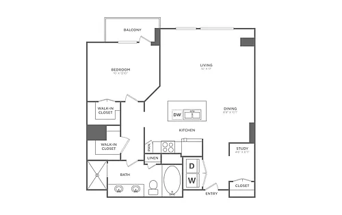 Floor plan 1 Bed/1 Bath - A18