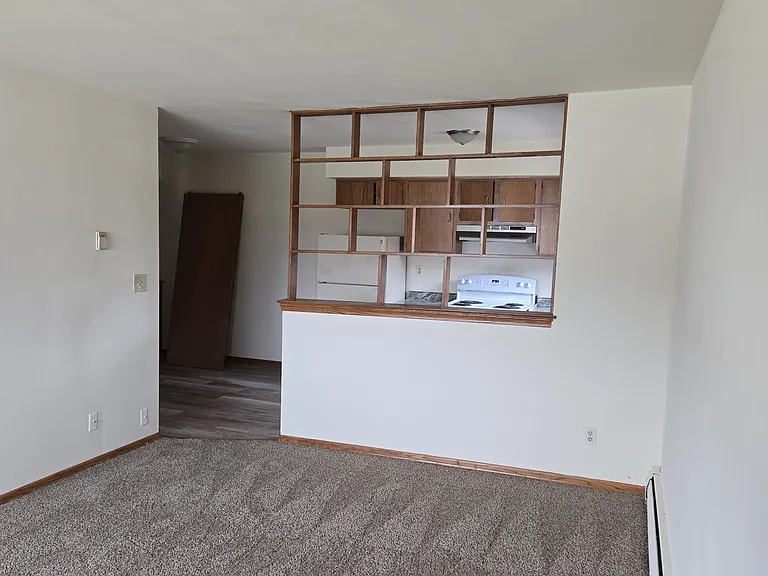 View from the living room to the dine-in kitchen.