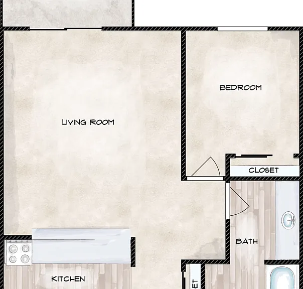 1 Bedroom ADA Floorplan Diagram
