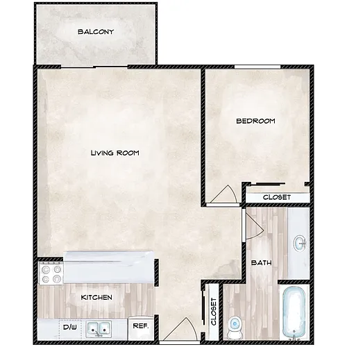 Floor plan 1 Bedroom ADA