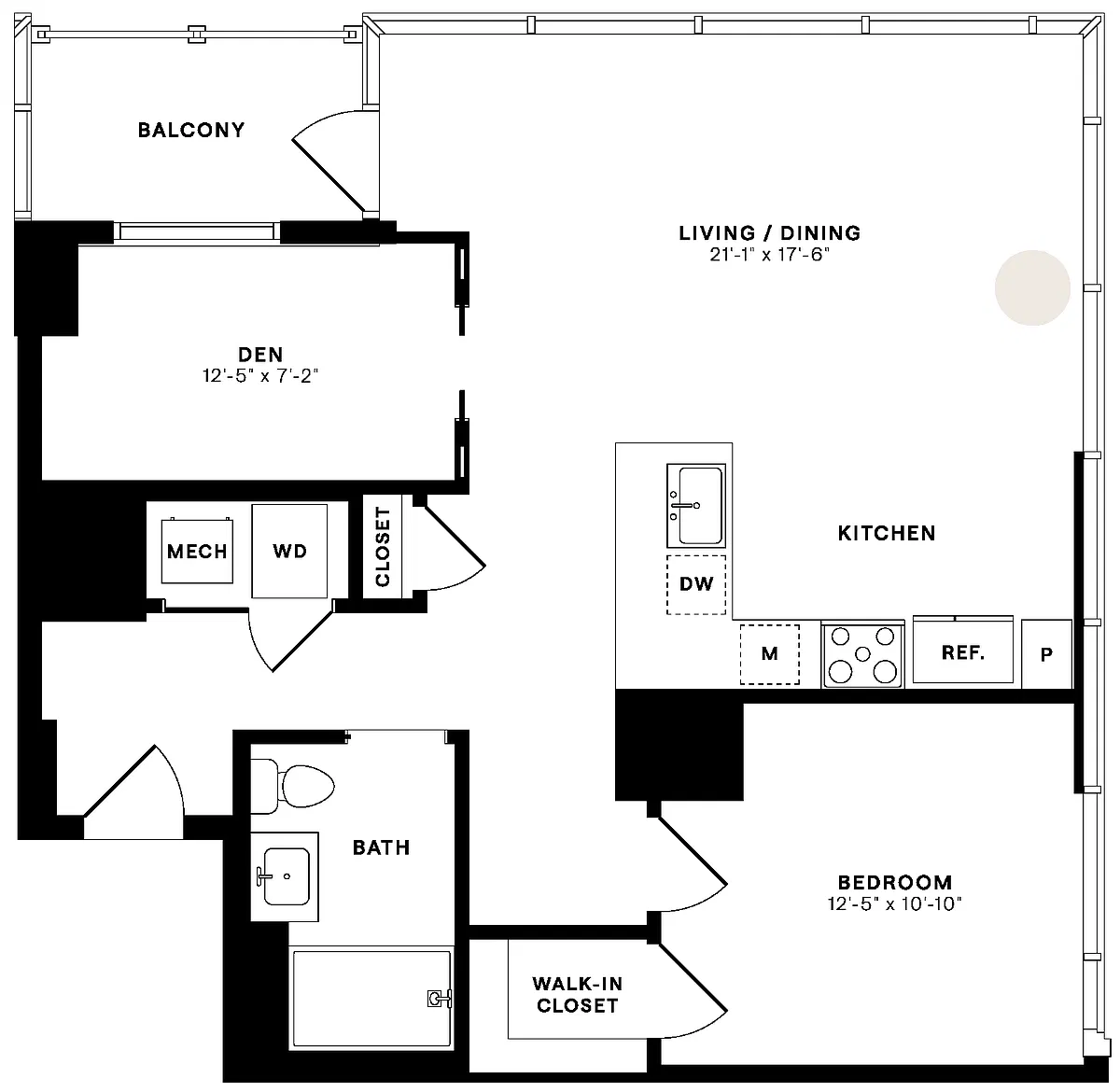 Floor plan 1 Bed/1 Bath Den-1C-ALT