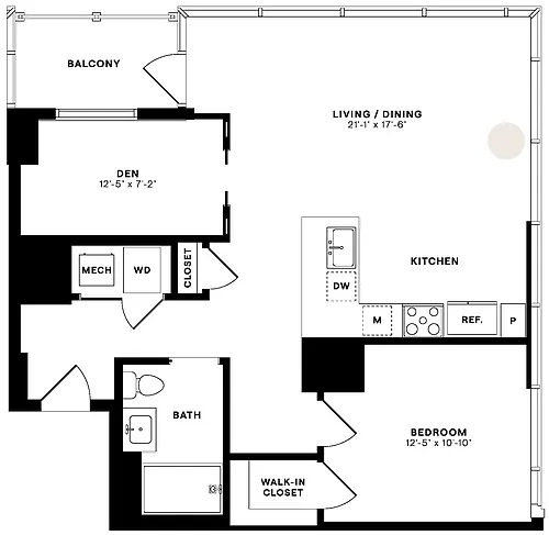 Floor plan 1 Bed/1 Bath Den-1C-ALT