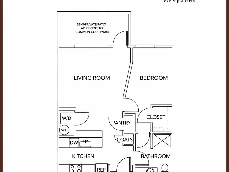 Inviting 1-bedroom deluxe floor plan with semi-private patio, spacious living room, and modern kitchen in 676 square feet. Inviting 1-bedroom deluxe floor plan with semi-private patio, spacious living room, and modern kitchen in 676 square feet.