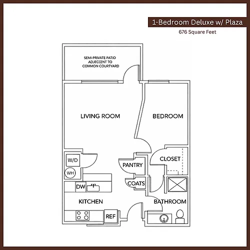 Floor plan 1 Bedroom Deluxe w/Plaza