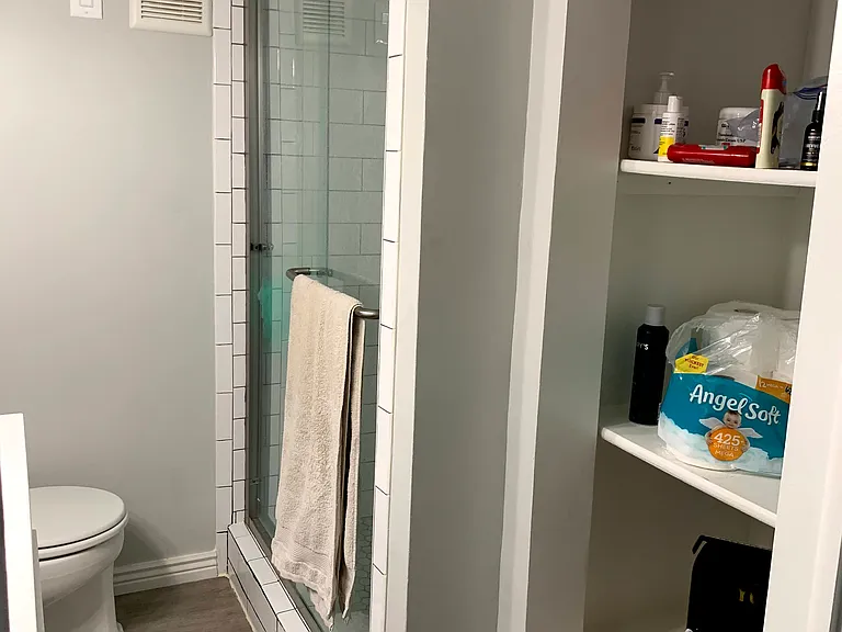Bathroom, shower+shelves